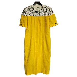 Leslie Fay Vintage women's yellow button front dress